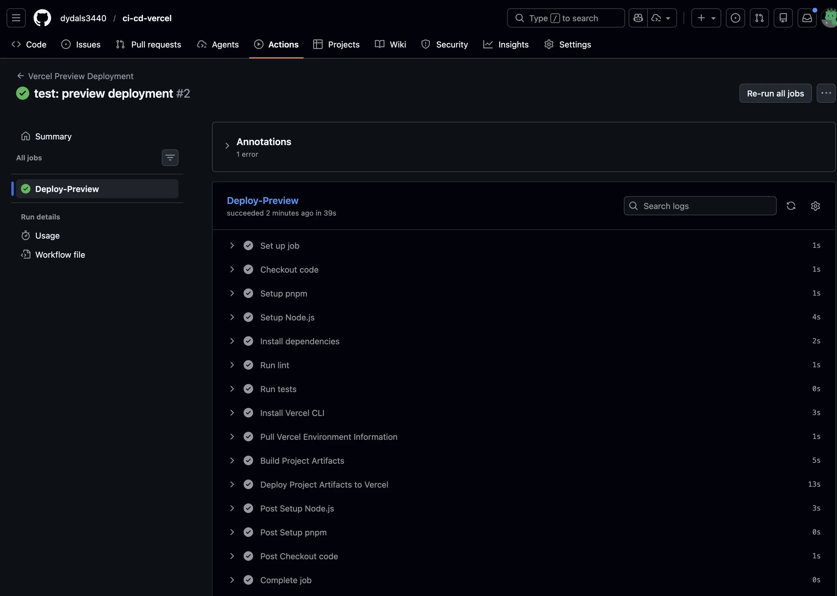GitHub Actions 상세 워크플로우 확인
