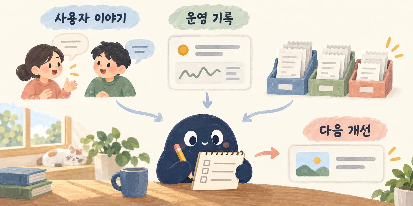 사용자 이야기와 운영 기록, 비용 자료를 함께 읽고 다음 개선을 정한다.