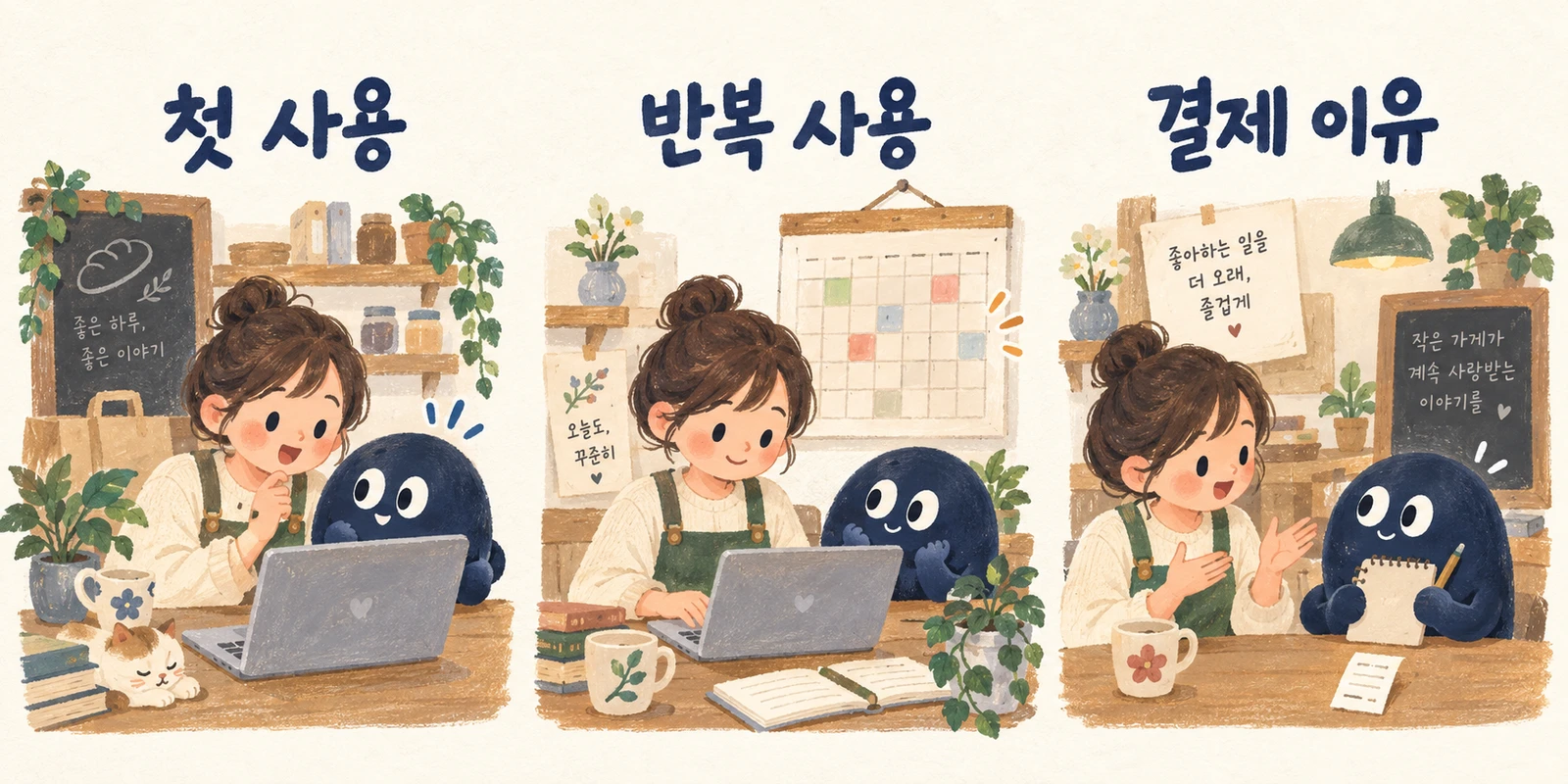 처음 써 보는 것, 다시 찾는 것, 비용을 지불하는 이유는 각각 확인해야 한다.