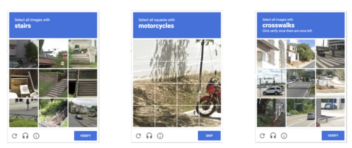 Google reCAPTCHA 예시 - CAPTCHA는 이런 것을 의미해요