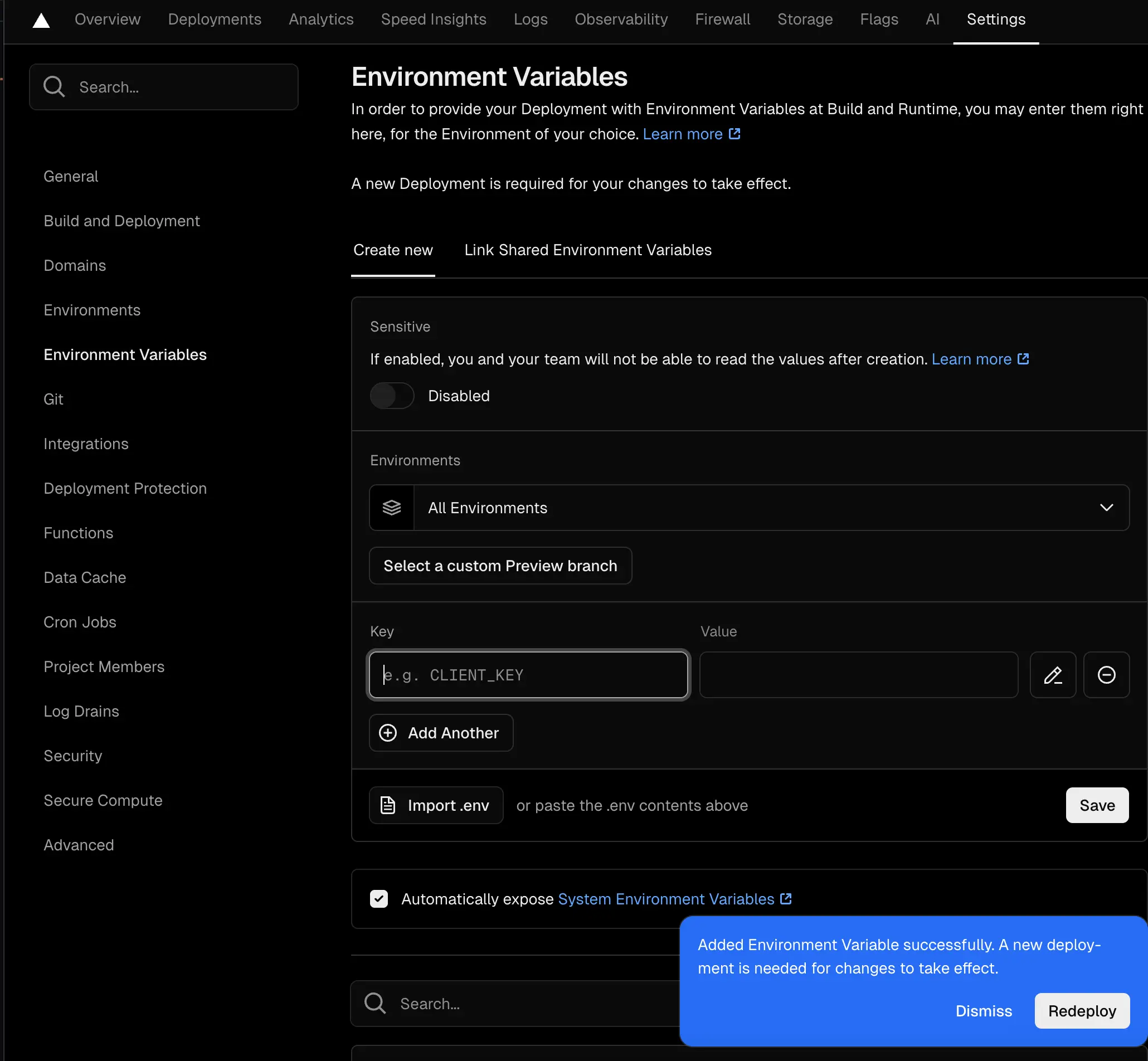 세번쨰. 환경 변수 첨부